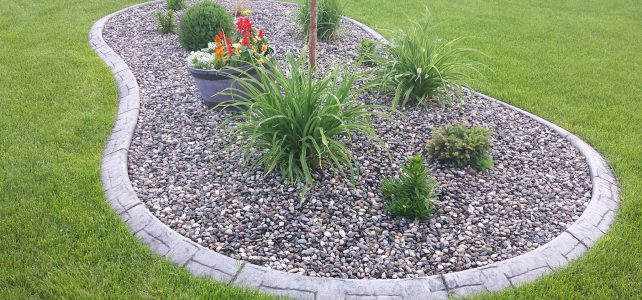 Concrete curbing surrounding a flower bed